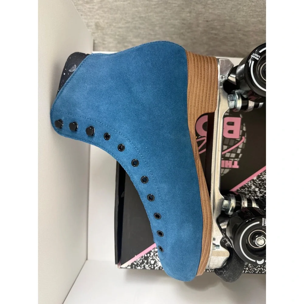 Moonlight Roller Moon Boot Sapphire Blue Suede Quad Roller Skates Men 10 WMS 11